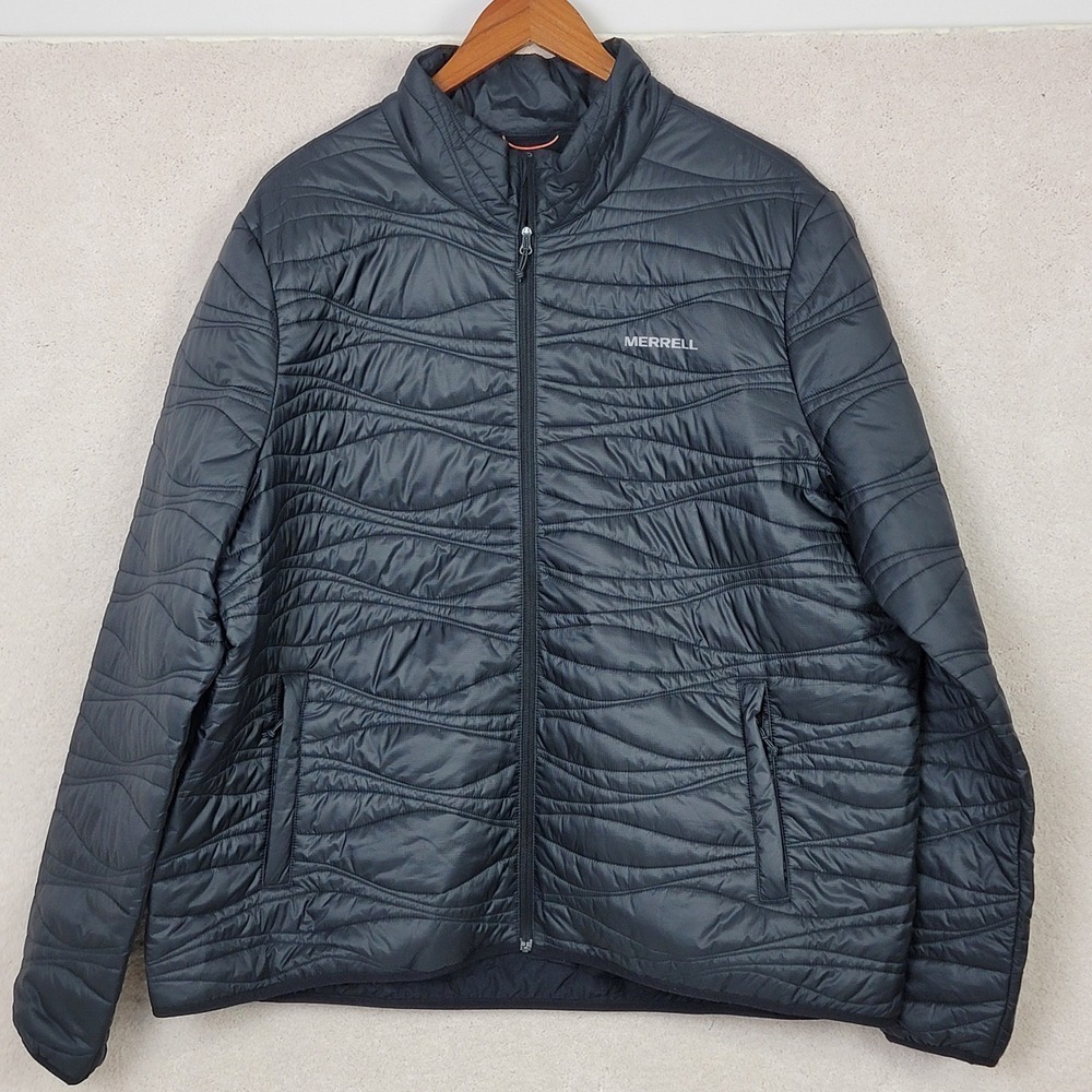 Merrell Ridgevent Puffer Jacket XXL Black Wavy Quilted Insulated Full Zip